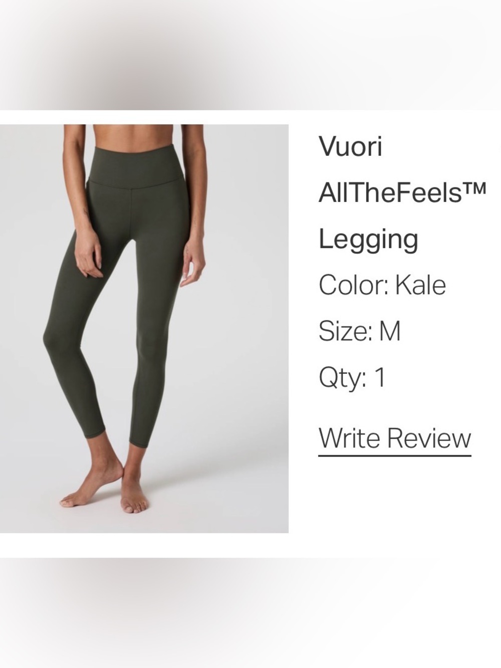 Vuori AlITheFeels™ Legging - size M, color Kale (olive green)